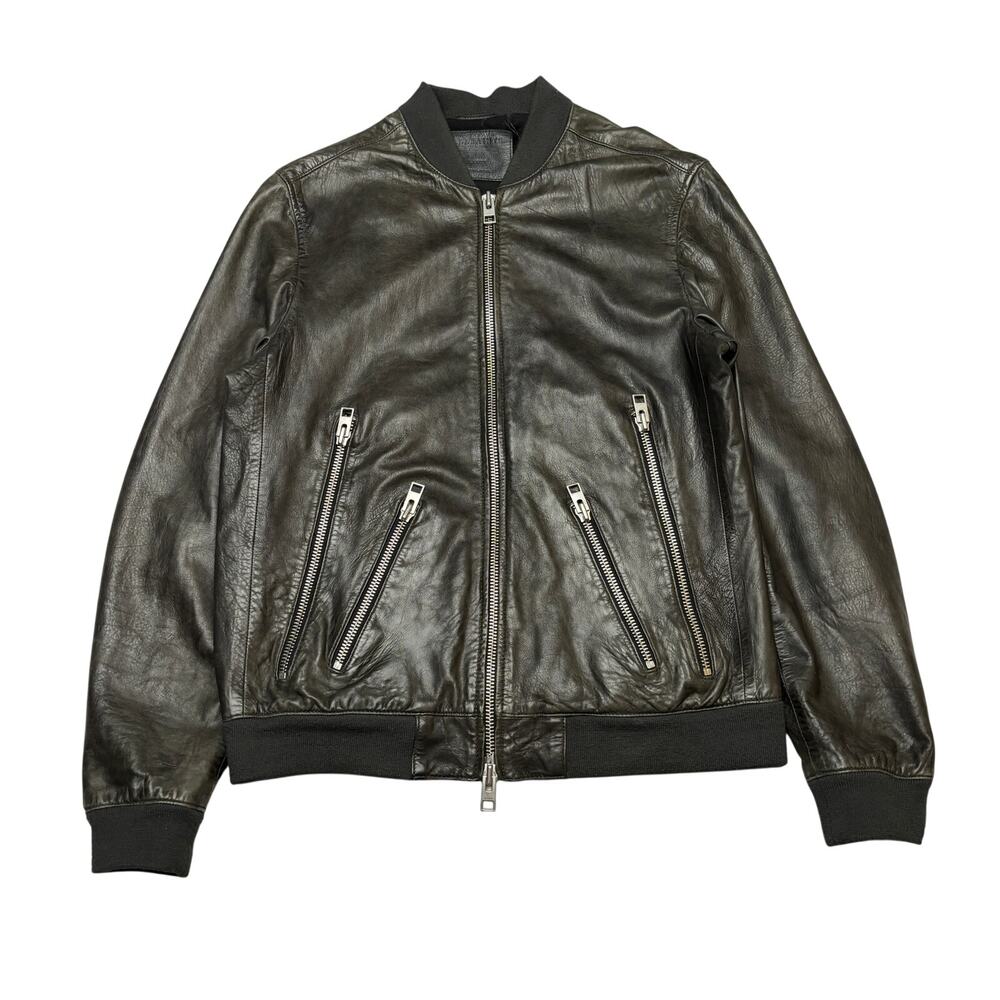 FLAW AllSaints Bayham Leather Bomber Jacket Men's Large Streetwear Minimalist
